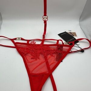 Bluebella for Victoria's Secret Red Harness Floral Thong Panty XL.  NWT